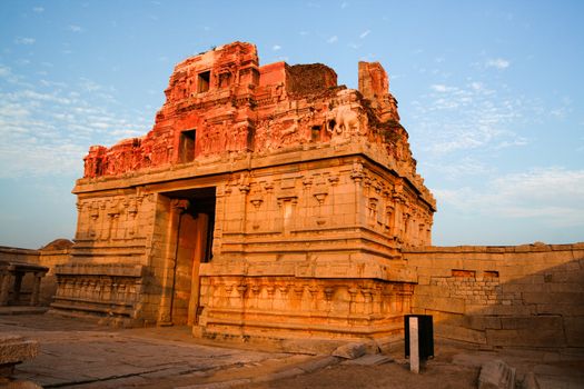 Ruins in hampi india at sunset