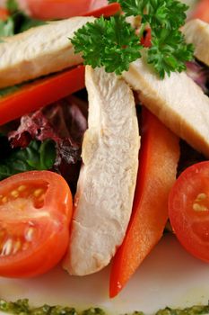 Delightful fresh chicken salad with pesto dressing.