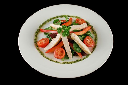 Delightful fresh chicken salad with pesto dressing.