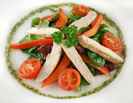 Delightful fresh chicken salad with pesto dressing.