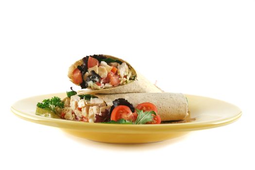 Healthy chicken and salad wrap ready to serve.