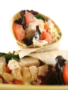 Healthy chicken and salad wrap ready to serve.