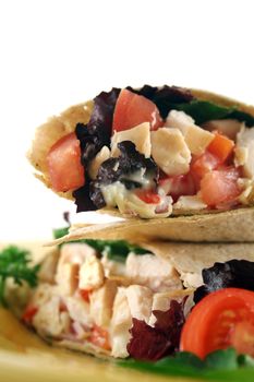 Healthy chicken and salad wrap ready to serve.