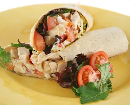 Healthy chicken and salad wrap ready to serve.