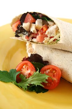 Healthy chicken and salad wrap ready to serve.