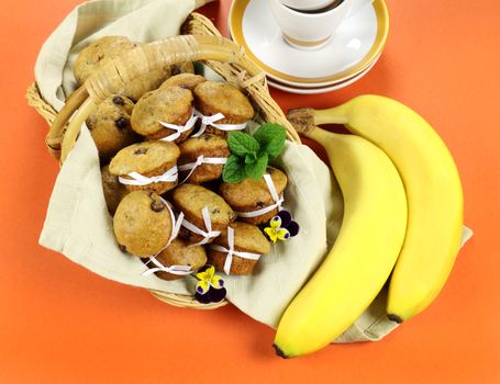 Delicious fresh baked homemade choc chip muffins with fresh bananas.