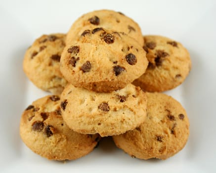 Stack of crunchy chocolate chip cookies ready to go.