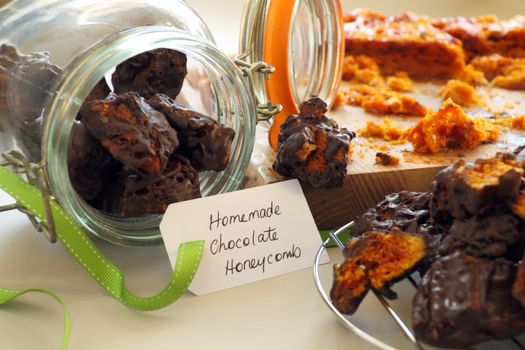 Decadent fresh baked sweet honeycomb dipped in dark chocolate.