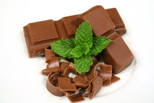 Shaved chocolate with fresh mint.