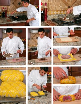 Making beef wellington collage