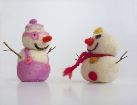 Two funny snowmen - handmade needle felted wool