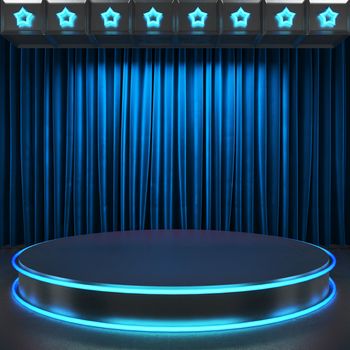 fabrick curtain on stage with neon