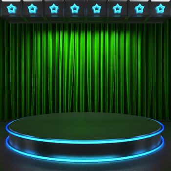 fabrick curtain on stage with neon