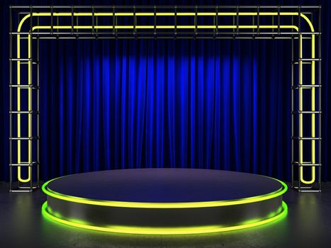 fabrick curtain on stage with neon