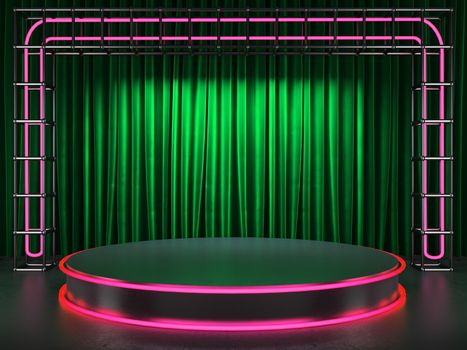 fabrick curtain on stage with neon