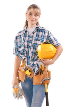 female worker with tools isolated