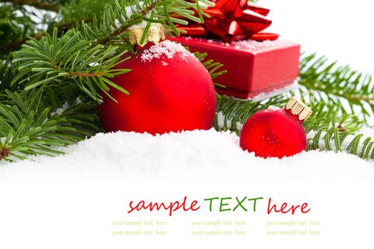 Christmas bauble with copy space, on  on white background