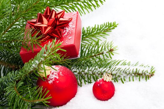 Christmas bauble with copy space, on  on white background