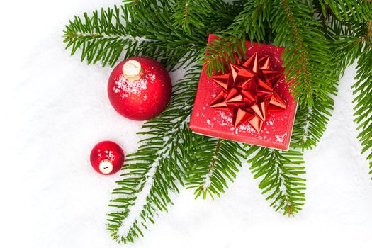 Christmas bauble with copy space, on  on white background