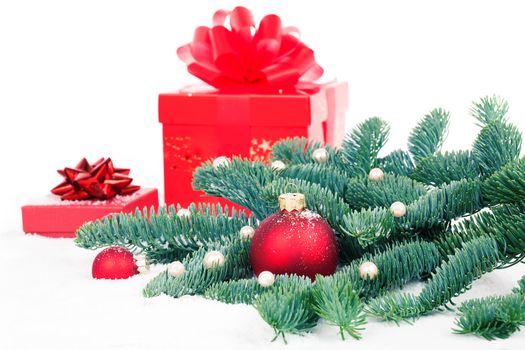 Christmas bauble with copy space, on  on white background