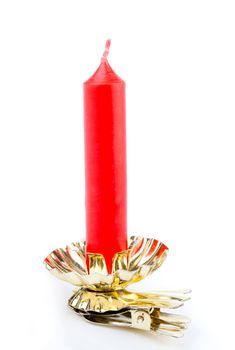 Decorative christmas red candle, isolated on white background