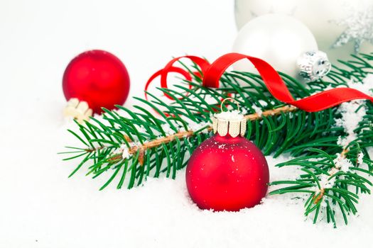 Christmas bauble with copy space, on  on white background
