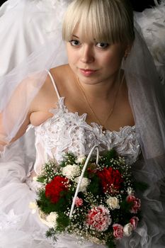 bride flowers very happy in white dress flowers