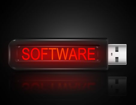 Illustration depicting a usb flash drive with a software concept.
