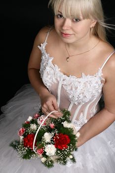 bride flowers very happy in white dress flowers