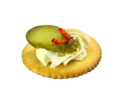 Gherkin and pepper crack snack with cottage cheese.