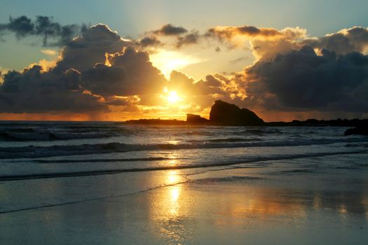 Iconic Currumbin Rock Gold Coast Australia at daybreak on a cloudy morning looking South.