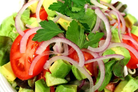 Close up of a delicious tossed salad ready to eat.