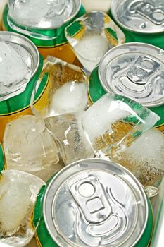 Icy cold drinks in a plastic cooler.