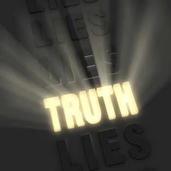 Bright light rays burst from a bold, gold "TRUTH" in a row of "LIE"s on a dark background