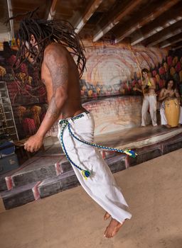 Young group of capoeira performers in action