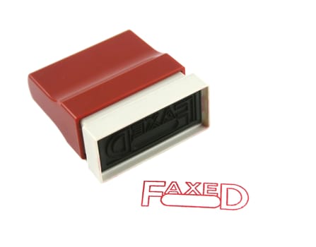 Faxed stamp on its side isolated on white background. 
