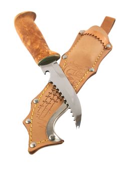 Mastercrafted Finnish hunting knife with leather pouch.