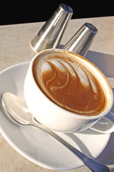 Flat white coffee ready to drink.