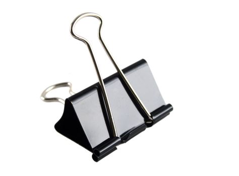 Steel foldback clip used for clipping sheets of paper together.
