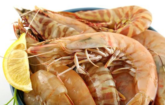 Fresh green shrimps and tiger prawns ready for the kitchen.