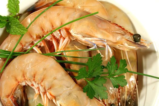 Fresh green shrimps ready for cooking.