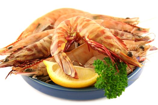 Fresh green shrimps and tiger prawns ready for the kitchen.