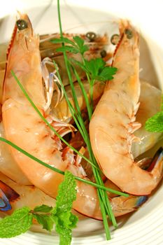 Fresh green shrimps ready for cooking.