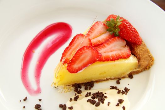 Lovely strawberry custard biscuit tart ready to serve.