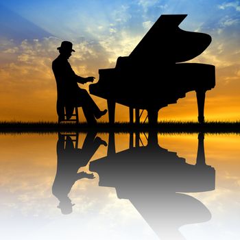 pianist at sunset