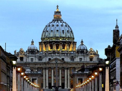 Rome, St. Peter's Basilica, pen drawing, watercolor