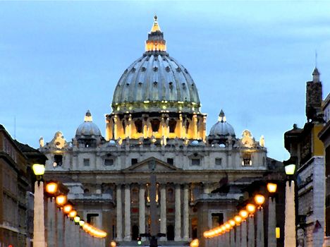 Rome, St. Peter's Basilica, pen drawing, watercolor