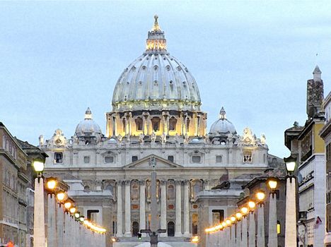 Rome, St. Peter's Basilica, pen drawing, watercolor