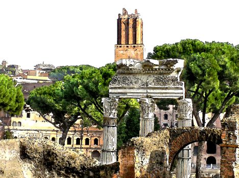 Rome, Forum Romanum , pen drawing