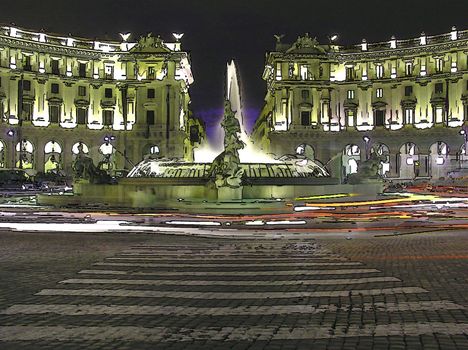 Rome, Piazza della Repubblica - at night, pen drawing
